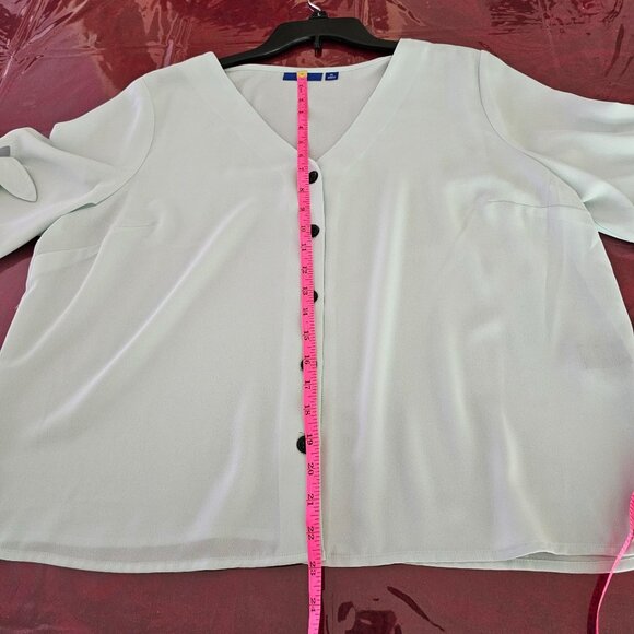 Apt 9 Button-Up Lt Green Blouse W/ V-Neck & Tie Sleeve Detail Sz XL Career Ofc - Picture 5 of 9